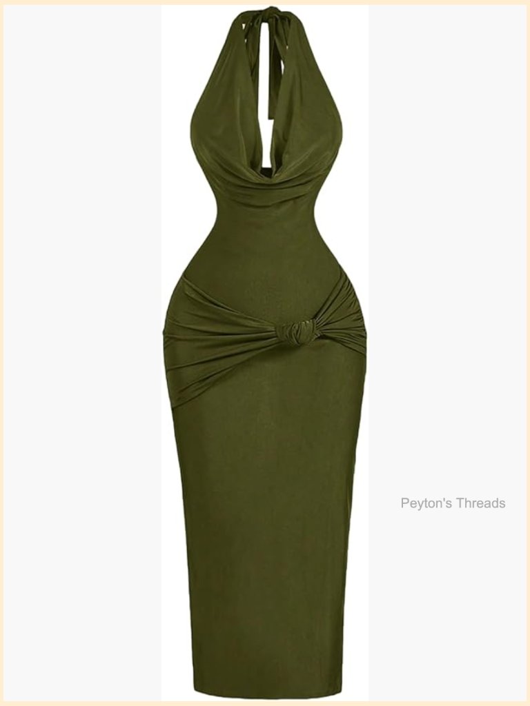 Elegant Midi Dress Halter Neck Twist Formal Bodycon Dresses